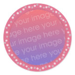 Your photo stickers, in a pink dots circle frame