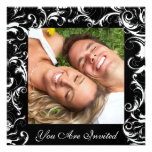 Your Photo Wedding Invitation Black Fancy Swirls