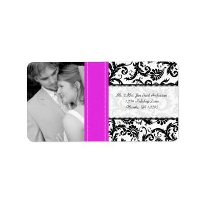 Vintage Damask Black and White with Hot Pink Trim Invitations Insert Cards 