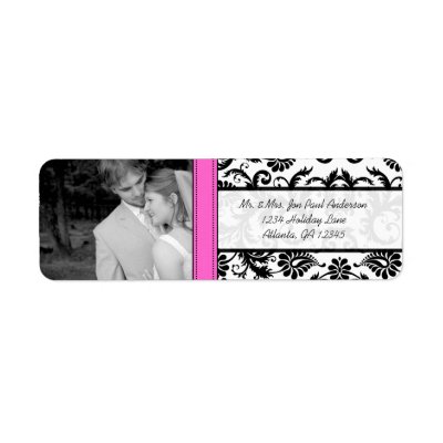 Your Photo Wedding Vintage Pink Damask Custom Return Address Labels