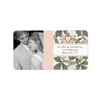Your Photo Wedding Vintage Silver Peony Green Custom Address Labels by 