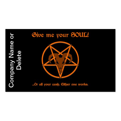 Your Soul Or Cash Satan Pentacle and Goat Humor Business Cards (back side)