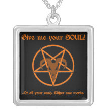Your Soul Or Cash Satan Pentacle and Goat Humor Personalized Necklace