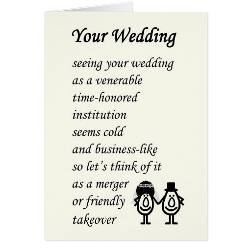 Your Wedding - a funny wedding poem Cards