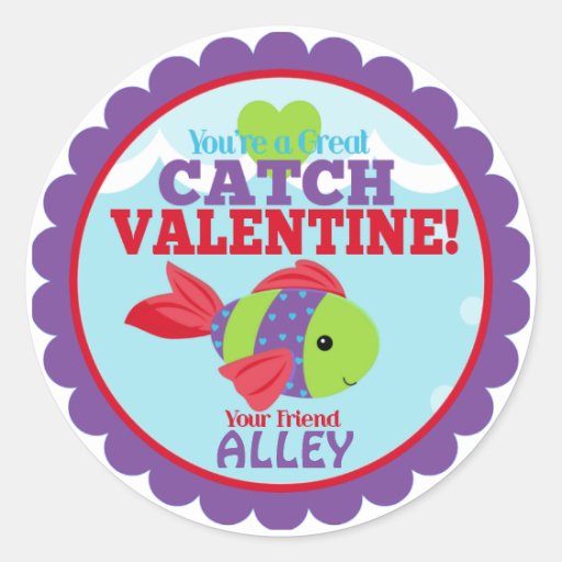 you-re-a-great-catch-fish-classroom-valentines-classic-round-sticker-zazzle