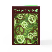 You're Invited!-Green/Brown Peace Signs Cards by pammys You're Invited!-Green/Brown Peace Signs Cards