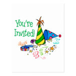 You're Invited! (Green Party Hats) Post Cards
