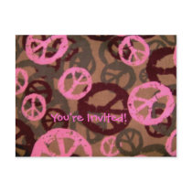 You're Invited! Postcard-Pink Peace Sign Design postcards