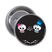 You're Invited Skull Couple buttons