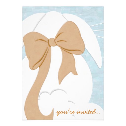 You're Invited White Bunny with Brown Bow Invite