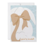 You're Invited White Bunny with Brown Bow Invite