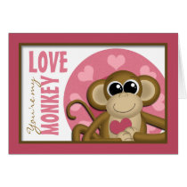 You're My Love Monkey - Cute Pink Greeting Card cards