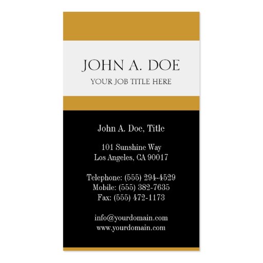 YourJobTitle Black/Yellow Gold Touch Business Card Template (back side)