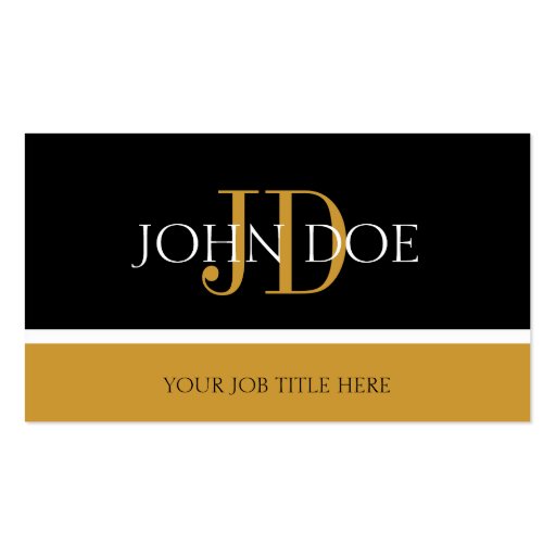 YourJobTitle Monogram Black/Yellow Gold Business Card Templates (front side)