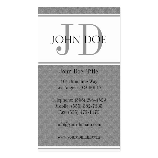 YourJobTitle Monogram Blue Marble Classic White Business Card Template (back side)