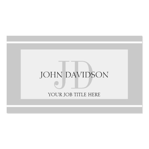 YourJobTitle Monogram Initials White Silver Business Card Template (front side)