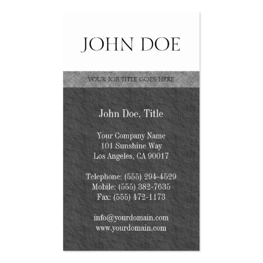 YourJobTitle Silver Grey Marble Stone White Paper Business Card (back side)