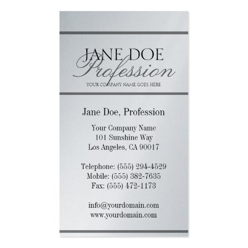 YourJobTitle Silver Script Platinum Paper Business Card Template (back side)