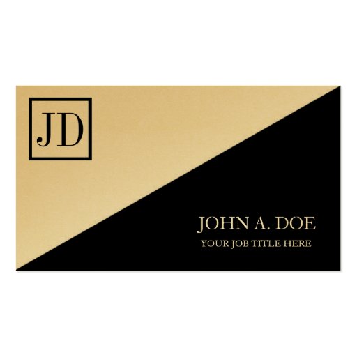 YourJobTitle Square Monogram Black Gold Business Card Templates (front side)