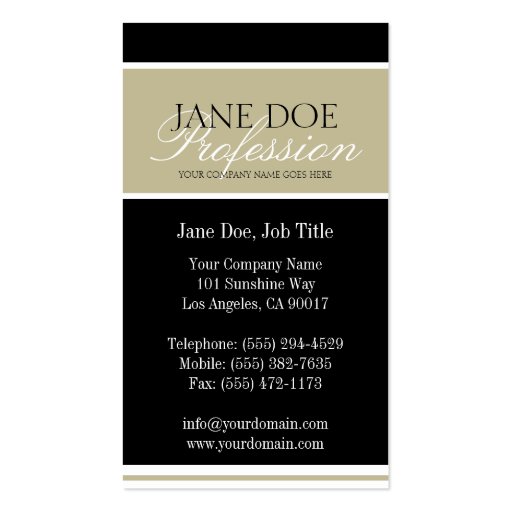 YourJobTitle Tan/White Script/Black Borders Business Card Template (back side)