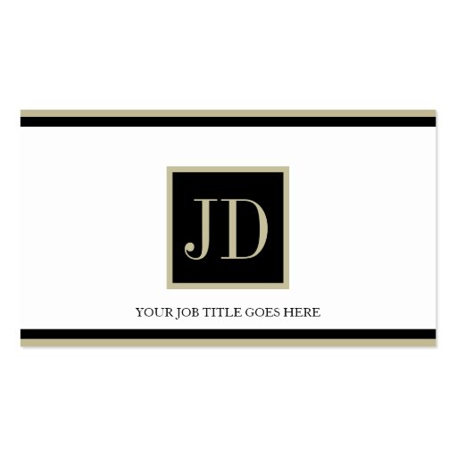 YourJobTitle White Blk/Tan Square Monogram Plaque Business Cards
