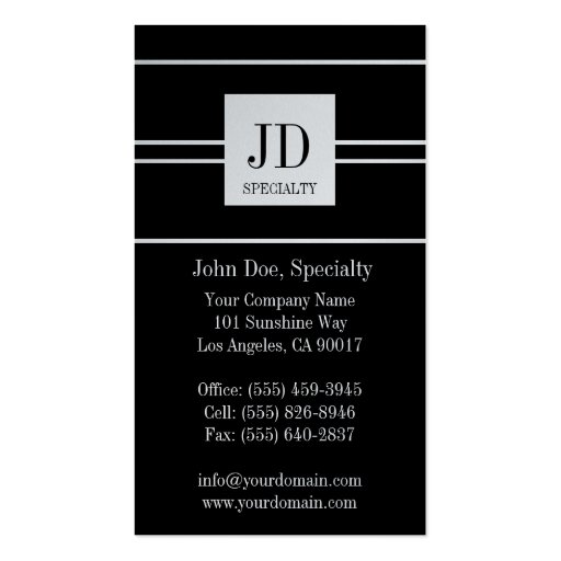 YourSpecialty Black Striped Pendant Platinum Paper Business Card Template (back side)