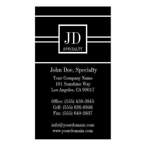 YourSpecialty Black/White Striped Pendant Business Card Templates (back side)
