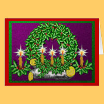 Yule Log Holly Candles and Wreath cards
