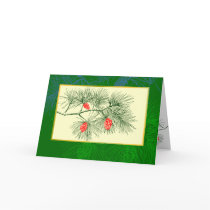 Yule Pine Branch Vintage Art Greeting Card by AngelCityArt Yule Pine Branch Vintage Art Greeting Card