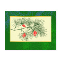 Yule Pine Branch Vintage Art Post Card postcards by AngelCityArt Yule Pine Branch Vintage Art Post Card postcards