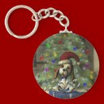 Yule Puppy Round Keychain