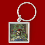 Yule Puppy Square Keychain