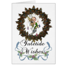 Yuletide, Holiday Card With Cute Fairy In Holly Wr