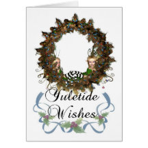 Yuletide, Holiday Card With Cute Fairy In Holly Wr