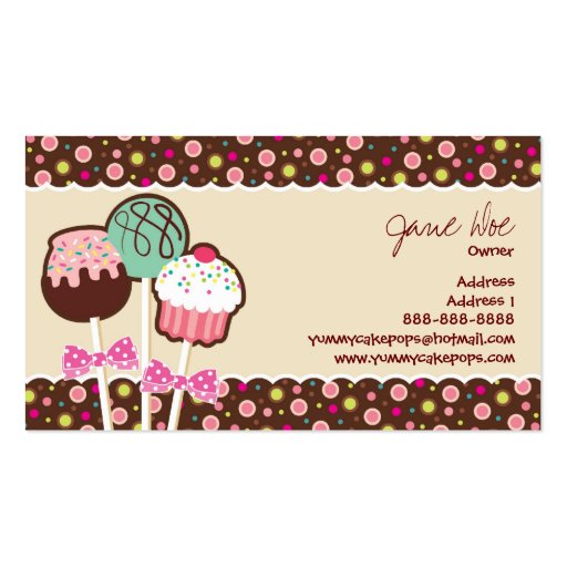 Yummy Cakepops Business Cards (back side)