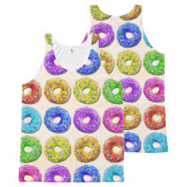 donut, funny, humor, pattern, cool, sweet, candy, bakery, fun, all-over printed unisex tank, dessert, funny pattern, colorful, humorous, donut pattern, t-shirts, [[missing key: type_jakprints_allovertan]] with custom graphic design