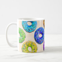 donut, funny, humor, pattern, cool, sweet, candy, bakery, fun, dessert, funny pattern, colorful, humorous, donut pattern, mug, Mug with custom graphic design