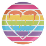 Yummy Rainbow heart with bold stripes Dinner Plates