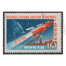 Yuri Gagarin Vostok 1 is 1st Man in Space Greeting Cards