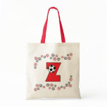 Z in Soccer Red Monogram Tote Canvas Bag