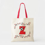 Z in Soccer Red Monogram Tote Canvas Bag
