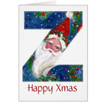 Z LETTER / SANTA CLAUS WITH RED RIBBON MONOGRAM CARDS