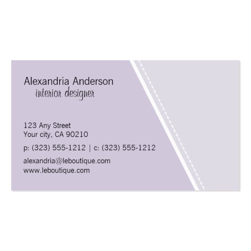 Zany Hip Zebra Print Business Cards (lilac) (back side)