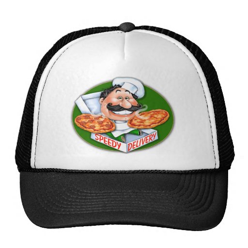Zany Italian chef speedy pizza delivery Trucker Hat | Zazzle
