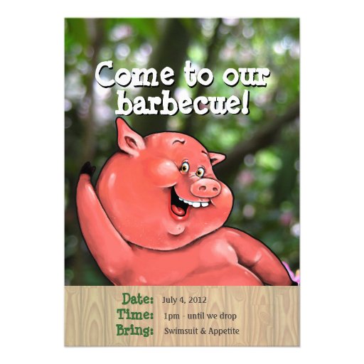 Zany pig roast summer barbecue custom invites (front side)