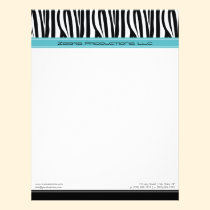 Zany Zebra Aqua Customized Designer Letterhead letterhead