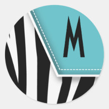 Zany Zebra Monogram Sticker (aqua blue)