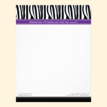 Zany Zebra Purple Customized Designer Letterhead letterhead