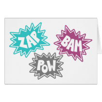 ZAP BAM POW Comic Sound FX - Pink Greeting Cards
