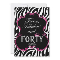 Zebra 40 and Fabulous Bling Birthday Invitation